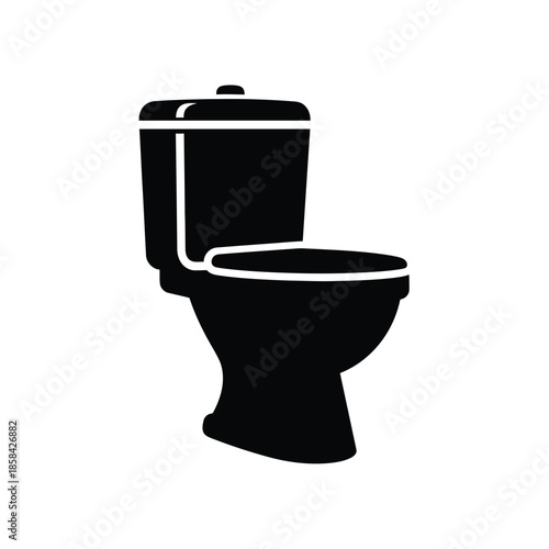 a simple black and white silhouette depiction of a standard flush toilet showing the tank and bowl clearly outlined high quality