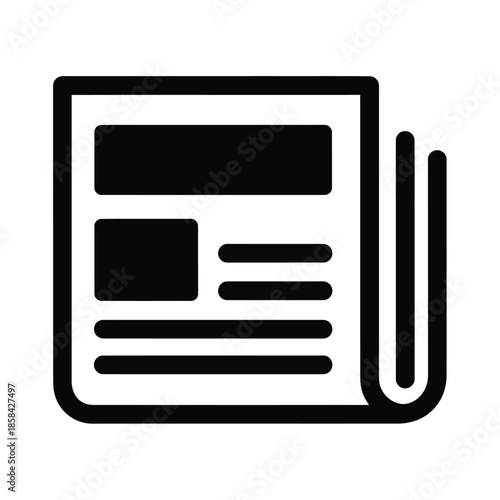 A simple black and white line drawing depicts a folded newspaper with internal rectangular sections and clearly defined edges high quality