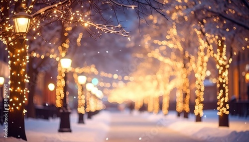 Blurred festive lights of Winter Wonderland for background use. High quality