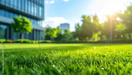 Blurred outdoor building office garden green background minimalist. High quality
