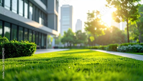 Blurred outdoor building office garden green background minimalist. High quality