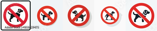 Vector illustration of a red ribbon on a white background forming a prohibited warning symbol to ban smoking, cigarettes, or dogs as an isolated stop sign and danger icon