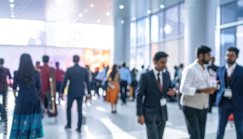 Blurred shot of business people at party or corporate event in office center. High quality