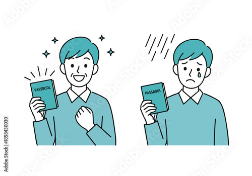Emotional reactions to passport news - Lifestyle Illustration, Flat Line Art, Flat Style Illustration, Flat Line Illustration, Cartoon Line Illustration, Modern Outline Flat Illustration