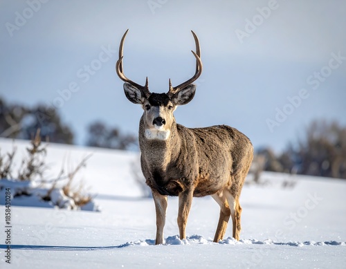 Majestic deer standing proudly in a snow-covered winter landscape