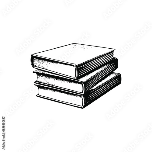 Black and white illustration of a stack of old books, vintage engraving style vector