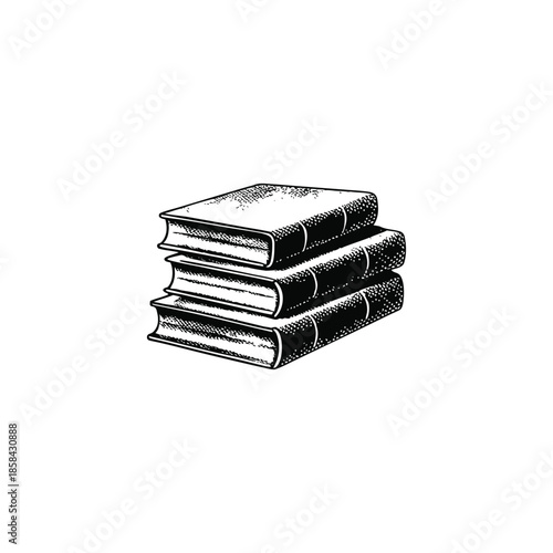 Black and white illustration of a stack of old books, vintage engraving style vector
