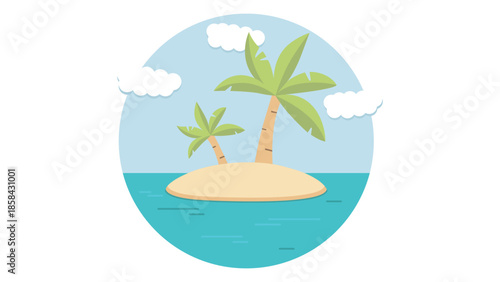 Summer landscape of the tropical island in the ocean with palm trees flat.The sandy beach on the seashore. Rest in the resort.