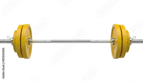 Tableau sur toile Isolated barbell with yellow weight plates on each side for exercise and trainin