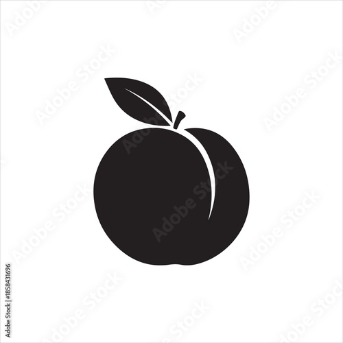  Silhouette ripe peach fruit with leaf simple flat vector illustration