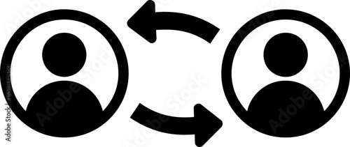 Two people icon connected by two opposite arrows. User exchange concept. Flat style vector symbol isolated on white background for web button
