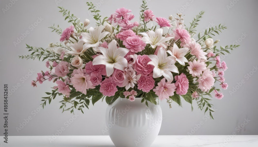 Fototapeta premium Exquisite pink and white flower bouquet in a modern vase , garden style , modern decor, flowers