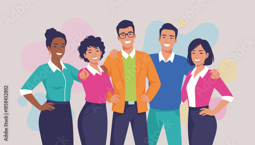 Diverse smiling business team standing together Collaboration partnership and success concept