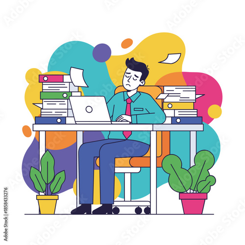 Overworked employee feeling burnout surrounded by heavy paperwork and tight deadlines