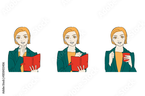 仕事をする女性・スケジュールを書き込む女性・ドリンクを飲む女性