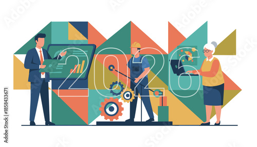 Diverse professional workforce collaborates for 2026 growth across business industry and technology