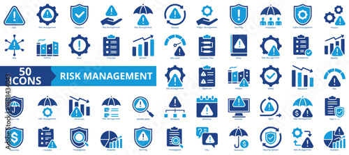 Collection of Risk Management Icon Set in Trendy Flat Design Style Exactly Two Hundred Characters for Microstock Platforms