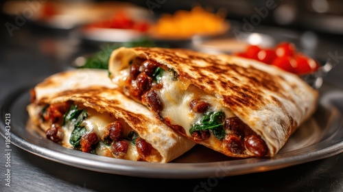 Wallpaper Mural An enticing close-up of two grilled burritos filled with cheese, beans, and fresh spinach, showcasing vibrant colors and textures that highlight a delicious meal. Torontodigital.ca