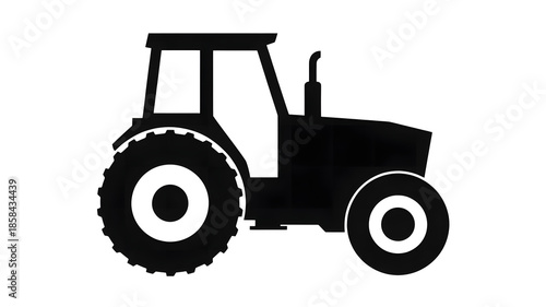 Simple black silhouette icon of a farm tractor for agricultural themes and designs