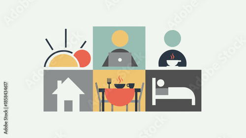 Daily Life Routine Icons in Minimalist Style.