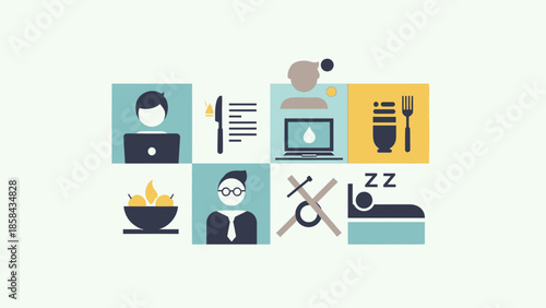 Daily Routine and Work Life Balance Icons.