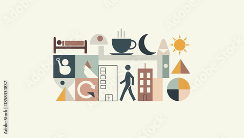 Collection of abstract icons representing daily life and productivity.