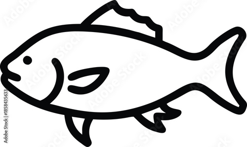 A stylized black and white outline icon representing a fish or marine animal