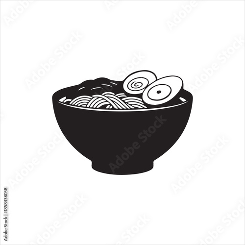  Silhouette ramen bowl with noodles and boiled egg vector illustration