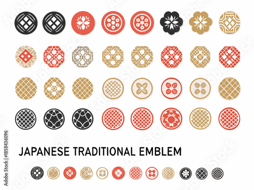 Collection of intricate japanese traditional circular emblems and patterns showcased