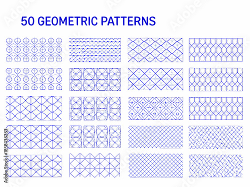 Collection of fifty geometric patterns displayed in a grid arrangement