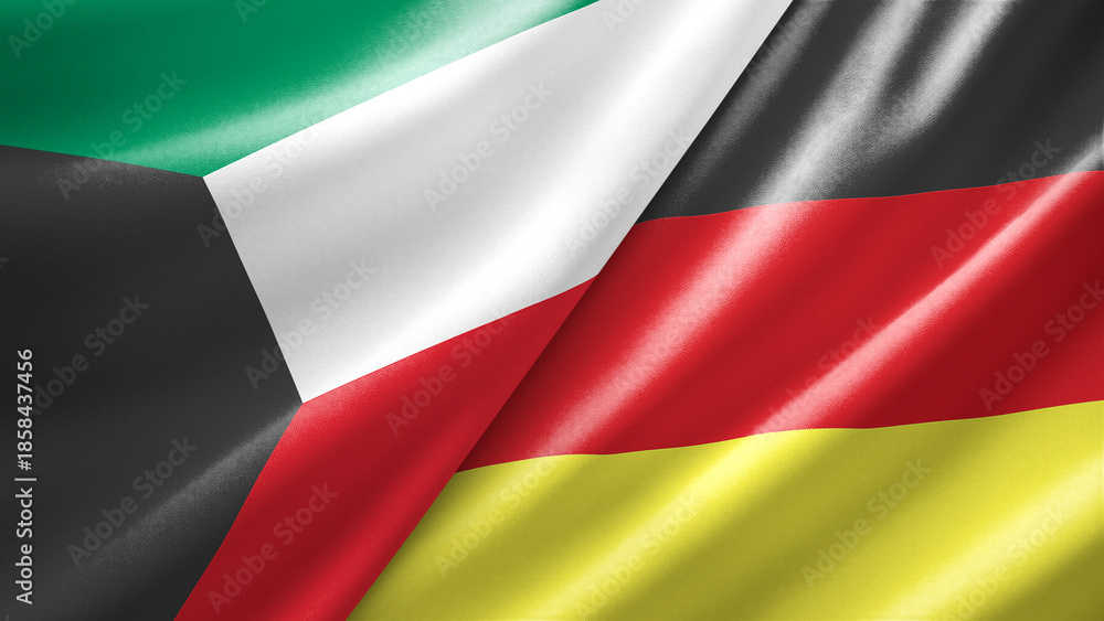 Fototapeta premium Kuwait and Germany two national flags filling the entire frame, close-up view, edge-to-edge composition