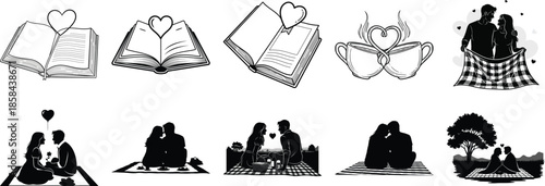 Black and white of couples reading and sharing moments together book