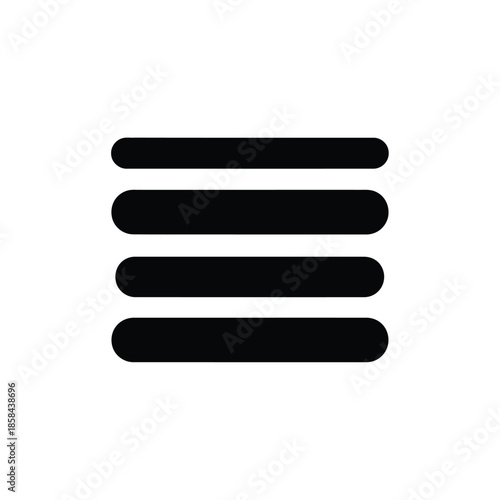 A minimal depiction showcases three parallel horizontal black bars against a stark white background representing a simple graphic element high quality