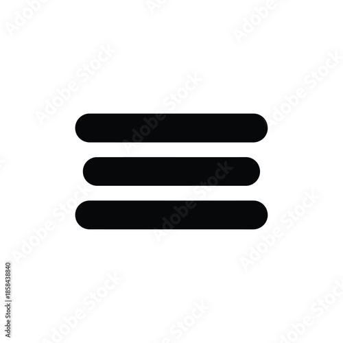 a simple illustration depicts three horizontal black rectangles stacked vertically against a clean white background representing a menu icon high quality