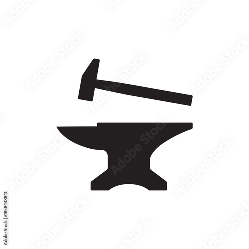 Blacksmith crafting anvil with hammer flat icon for games and websites
