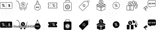 Comprehensive vector icon collection for e-commerce, showcasing various discount and sale symbols ideal for enhancing online shopping promotions and marketing strategies for business