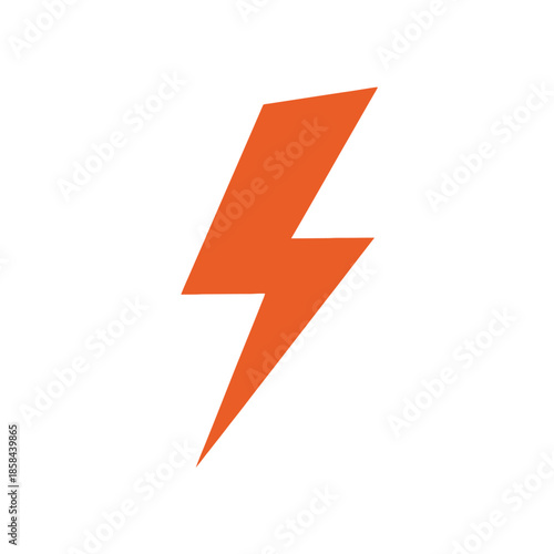 A vibrant orange lightning bolt stands out against a plain white background showcasing a simple yet powerful symbol of energy and