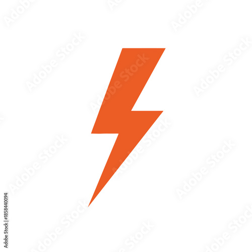 A vibrant orange lightning bolt icon is prominently displayed against a stark white background symbolizing energy and power high quality professional