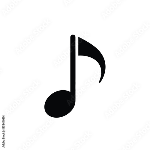 a simple black musical note icon is prominently displayed against a stark white background representing melody and sound high quality professional