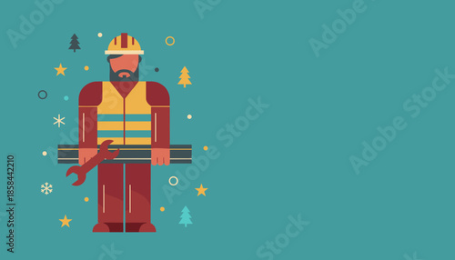 Constructor ready for winter projects Flat design illustration with holiday decorations and copy space