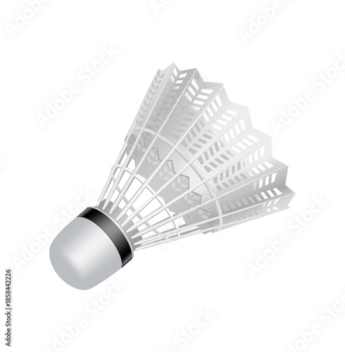 Realistic white badminton shuttlecock isolated on transparent background, 3D sports equipment illustration for competitive game and tournament design