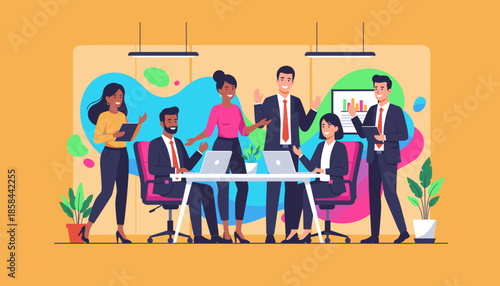 Diverse business team collaborating in a positive office meeting Success and partnership concept