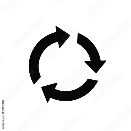 A simple black and white illustration depicts a circular arrangement of three arrows indicating a continuous looping or recycling process