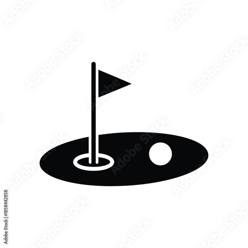 a simple black and white illustration depicts a golf hole with a flag and ball representing the sport s objective