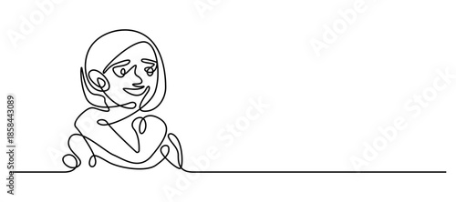Modern minimalist muslim woman wearing hijab continuous line drawing vector illustration
