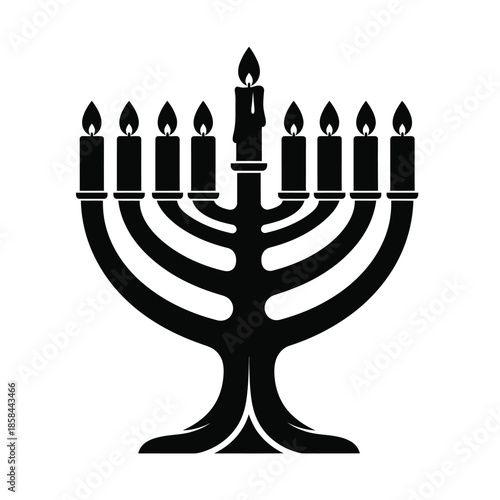 a detailed black silhouette of a traditional hanukkah menorah with nine lit candles representing faith and celebration high quality professional modern