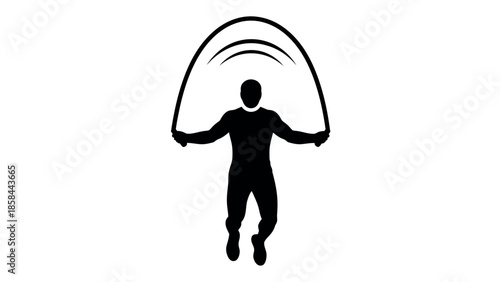 Black Silhouette Illustration of an Athlete Jumping Rope for Fitness and Cardio Training, Minimalist Skipping Exercise Icon Isolated on White Background