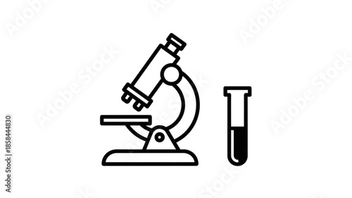Scientist examining a test tube sample under a microscope in a laboratory setting from a close-up viewpoint