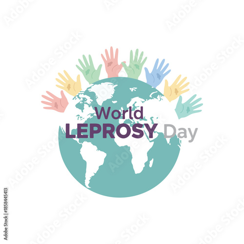 World Leprosy Day Illustration with Globe and Colorful Hands