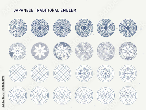 Collection of intricate japanese traditional circular emblems and patterns